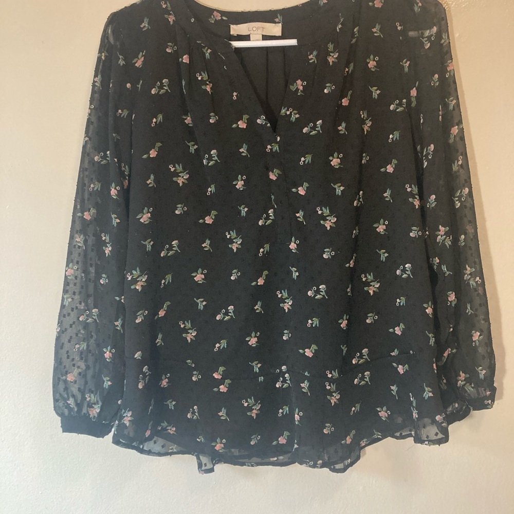 LOFT Blue Ruffled Long Sleeve Blouse